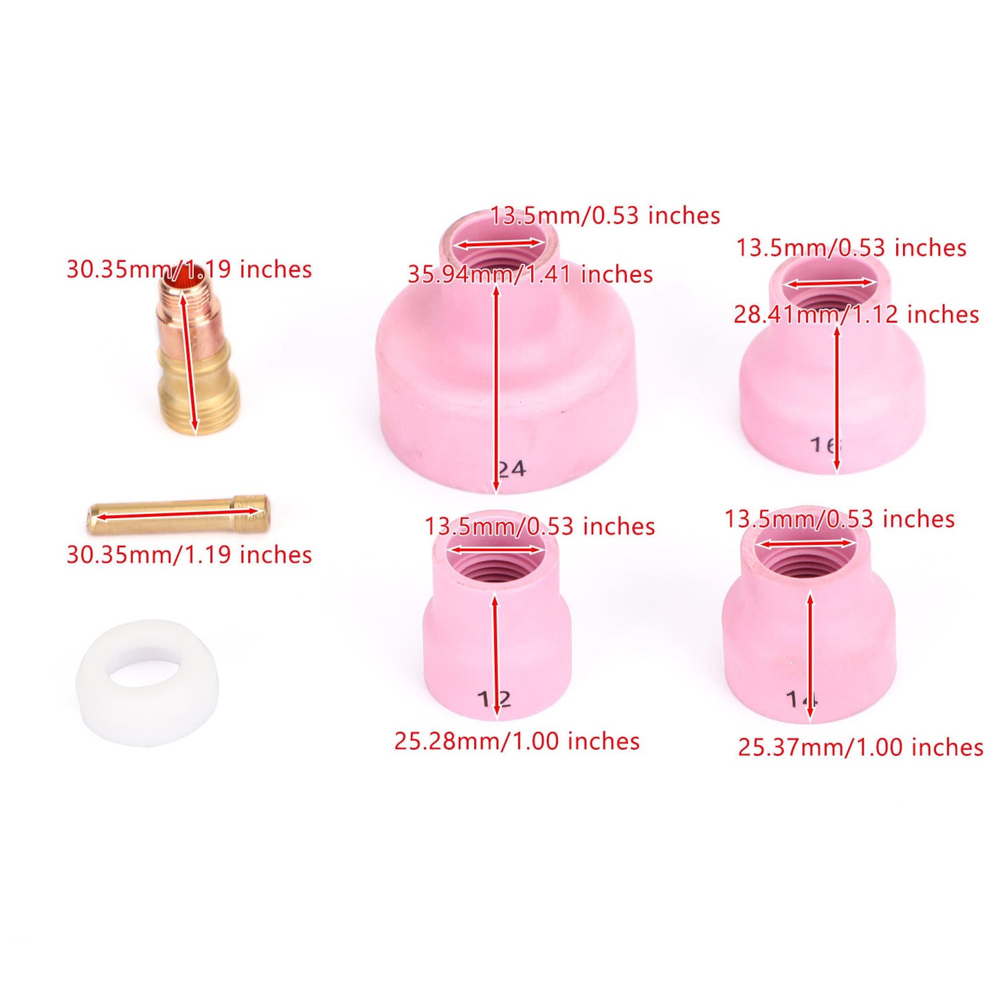 7Pcs TIG Welding Torch Stubby Gas Lens Kit tazza in ceramica per WP-17/18/26