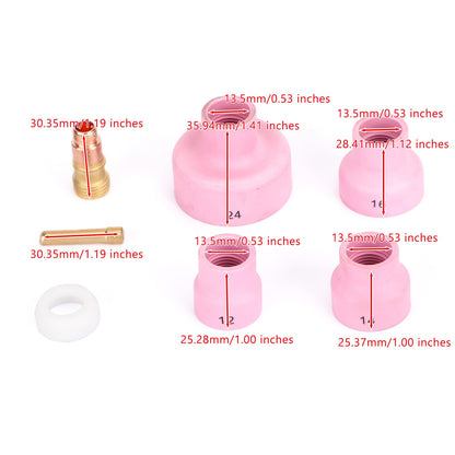 7Pcs TIG Welding Torch Stubby Gas Lens Kit tazza in ceramica per WP-17/18/26