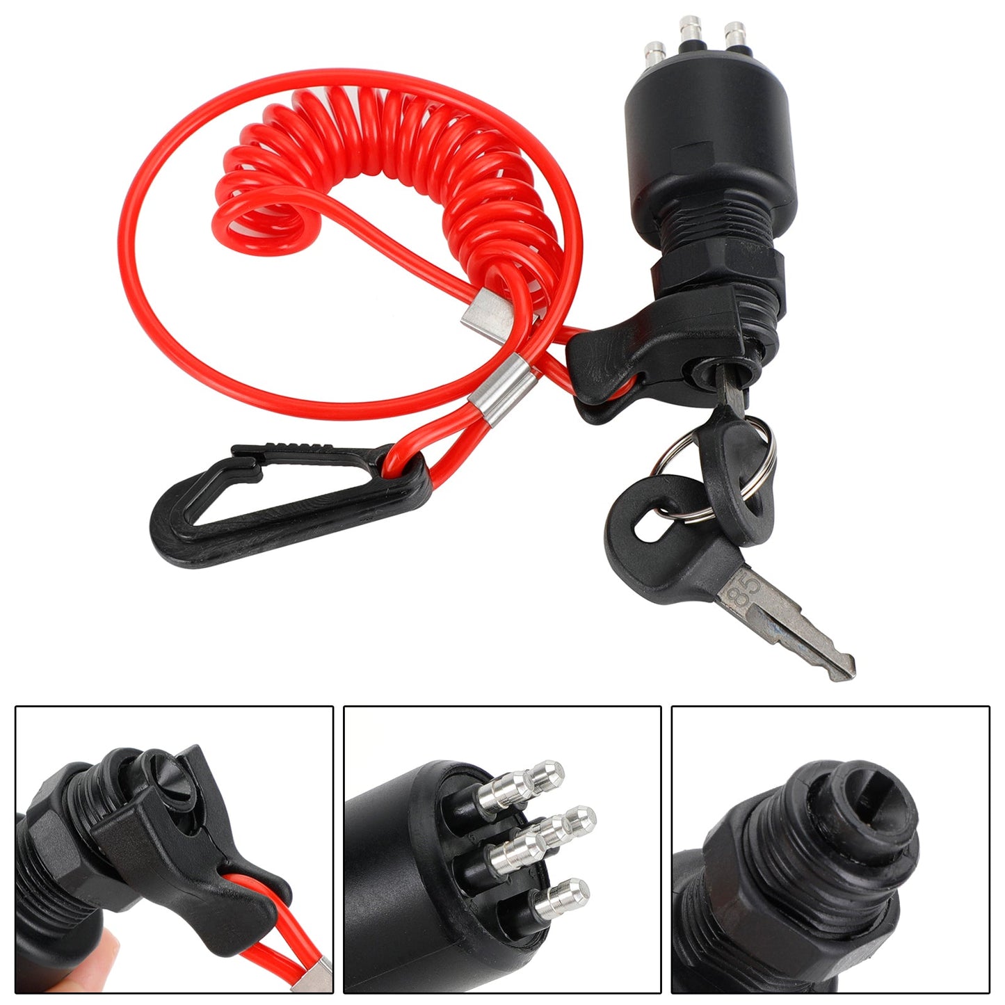 Interruttore a chiave di accensione e cordino di sicurezza adatto per Johnson Evinrude 5005801 175974