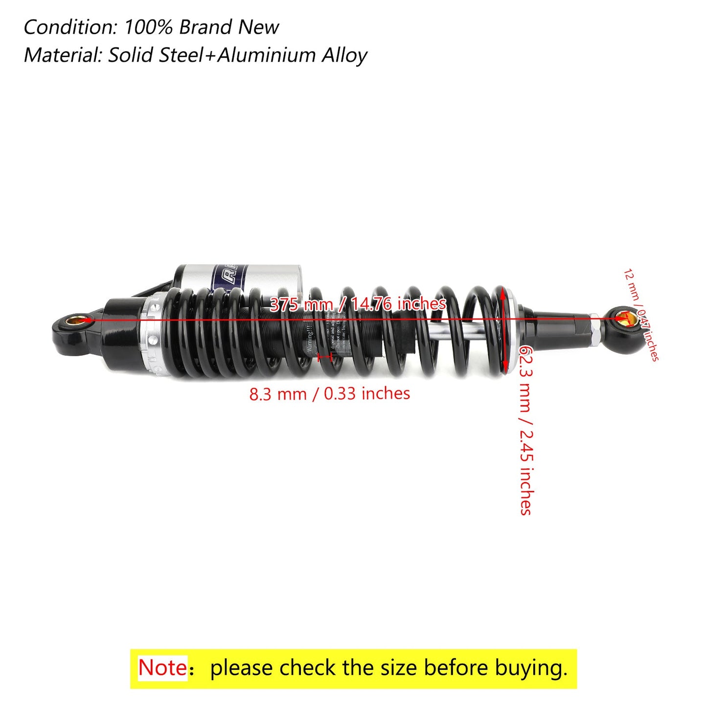 340 mm 375 mm sospensione posteriore ammortizzatori ad aria per Suzuki Yamaha Honda ATV generico