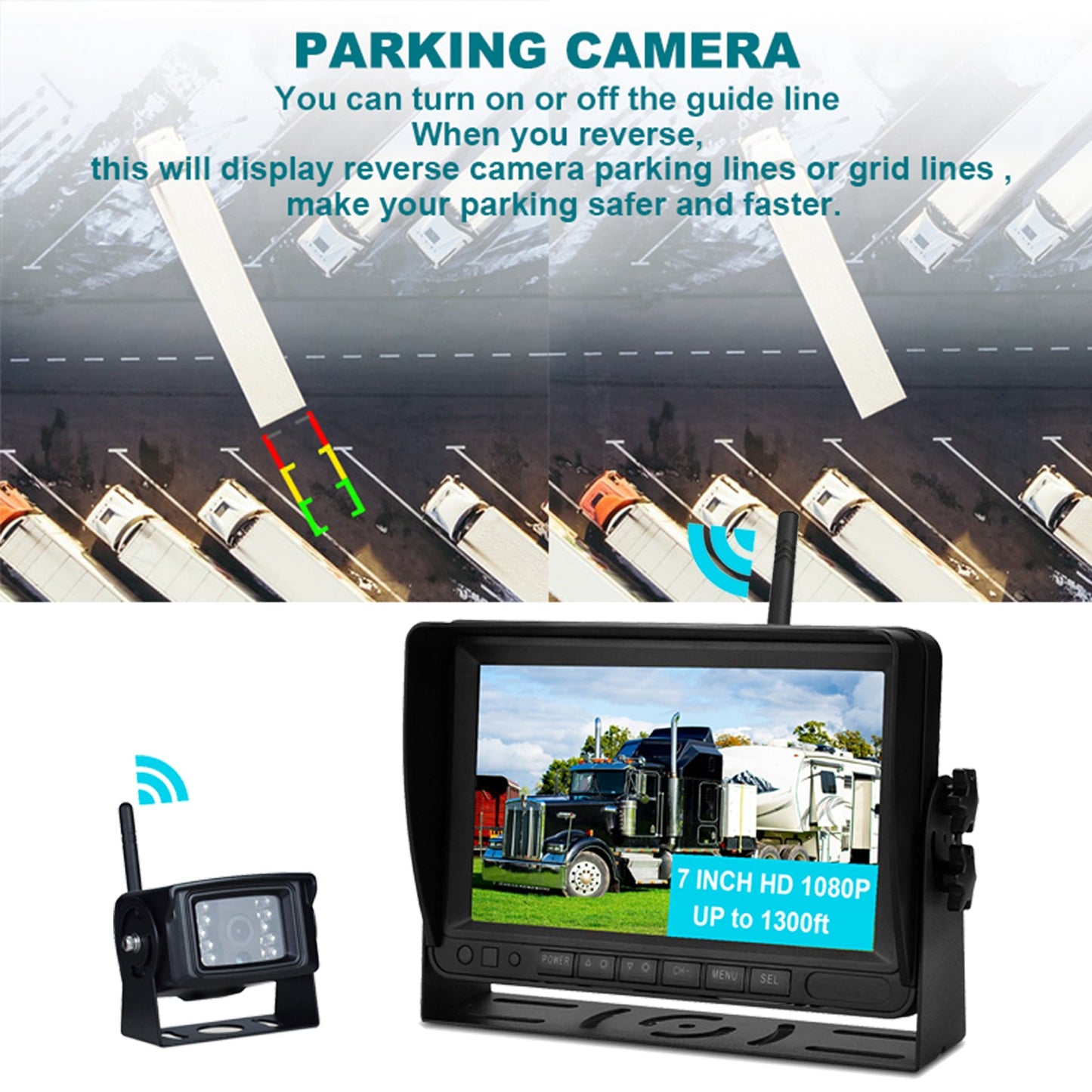 7" Wireless AHD 1080P Display 1CH Kit telecamera di retromarcia per retromarcia per camion rimorchio
