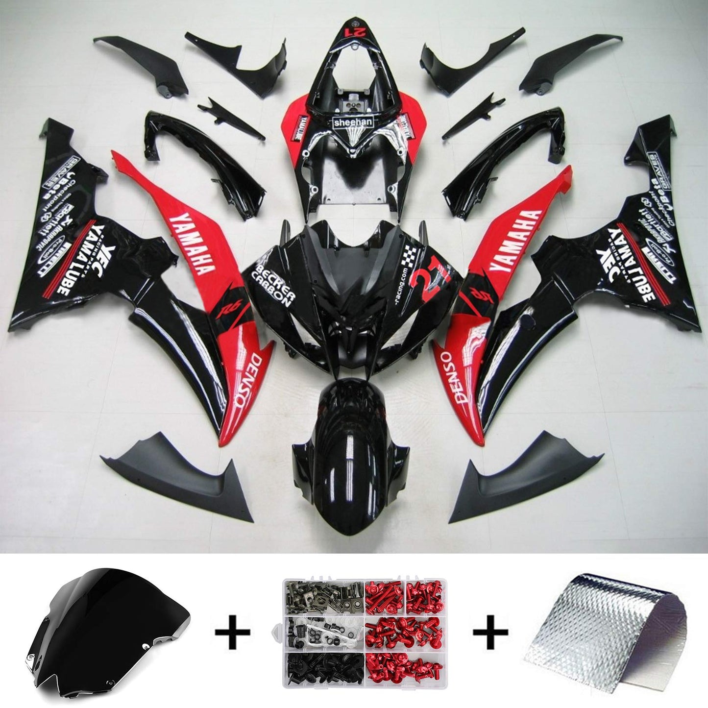 Amotopart Yamaha 2008-2016 YZF 600 R6 Kit di rivestimento rosso nero