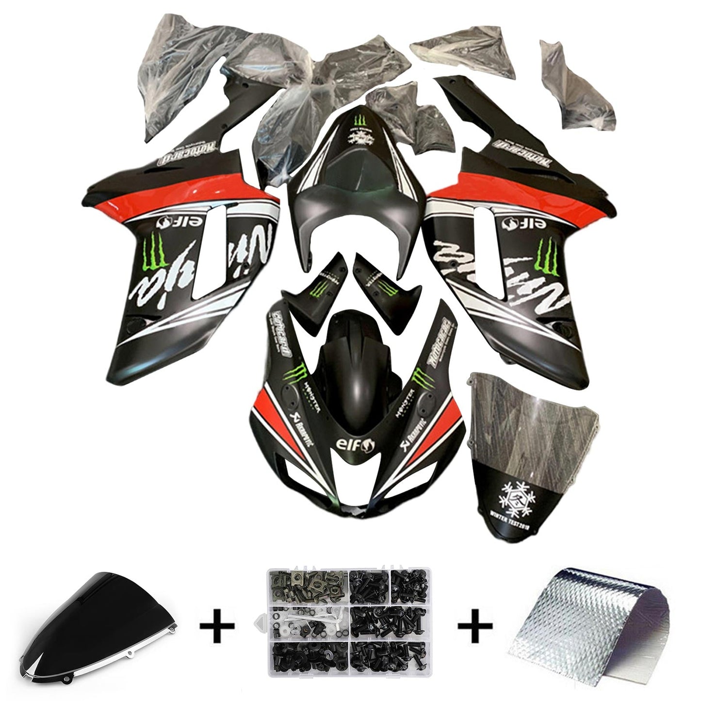 Amotopart Kawasaki ZX6R 636 2007-2008 Kit carena Carrozzeria Plastica ABS