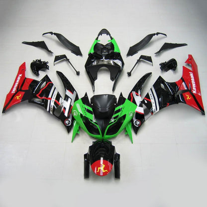 Amotopart Kawasaki 2009-2012 ZX6R 636 Kit di paura nera rosso verde