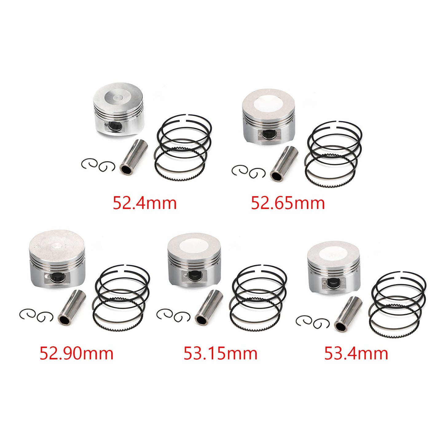Piston Pin Ring Set STD / +0.25 / +0.50 / +0.75 / +1.00 Alesaggio Misura per Yamaha YW XC 125 BWS Zuma Cygnus 14-20 Generico