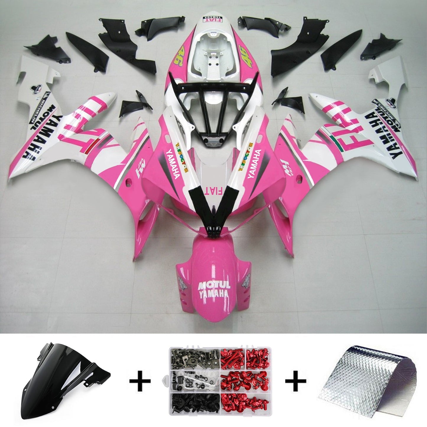 Amotopart 2004-2006 Yamaha YZF 1000 R1 Kit di carenatura bianca rosa