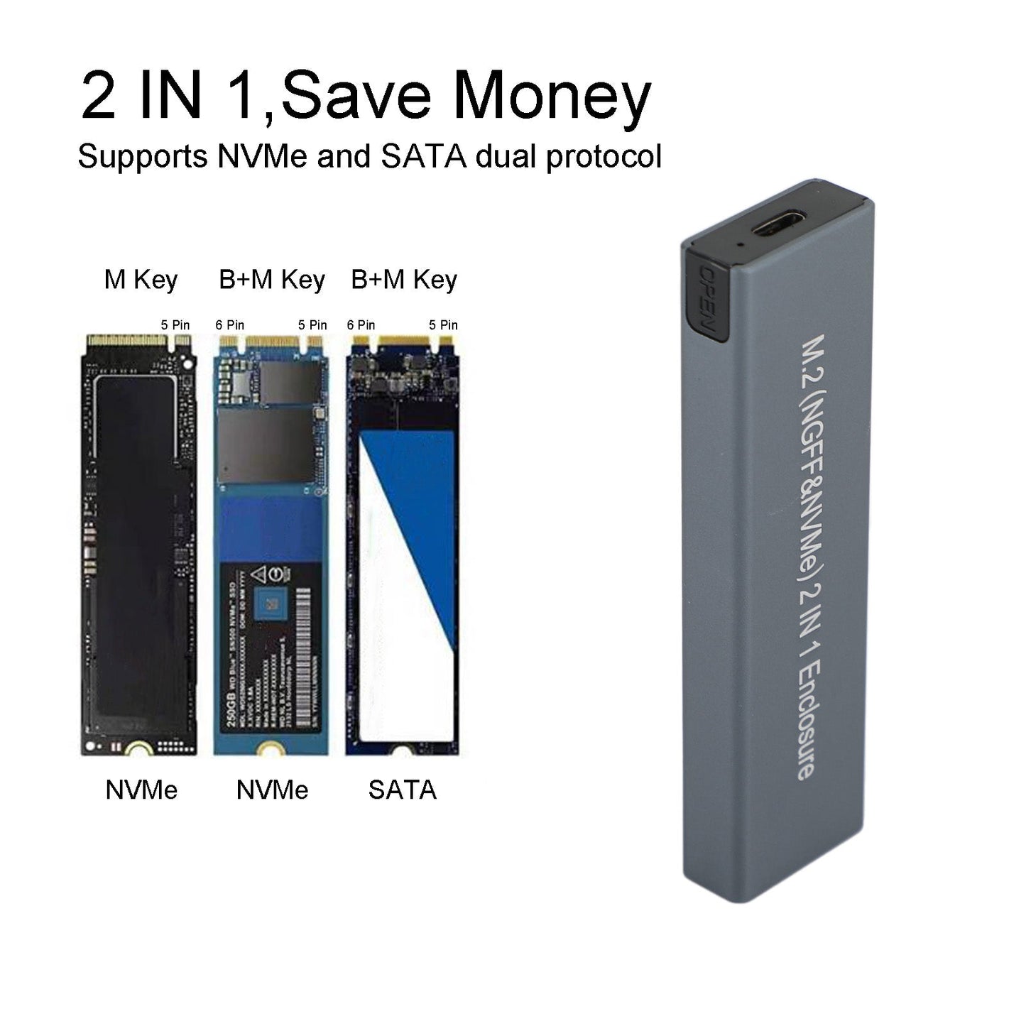 Custodia M.2 NVME SSD a USB 3.1 Custodia per disco rigido Dual Protocol M2 NVMe Box