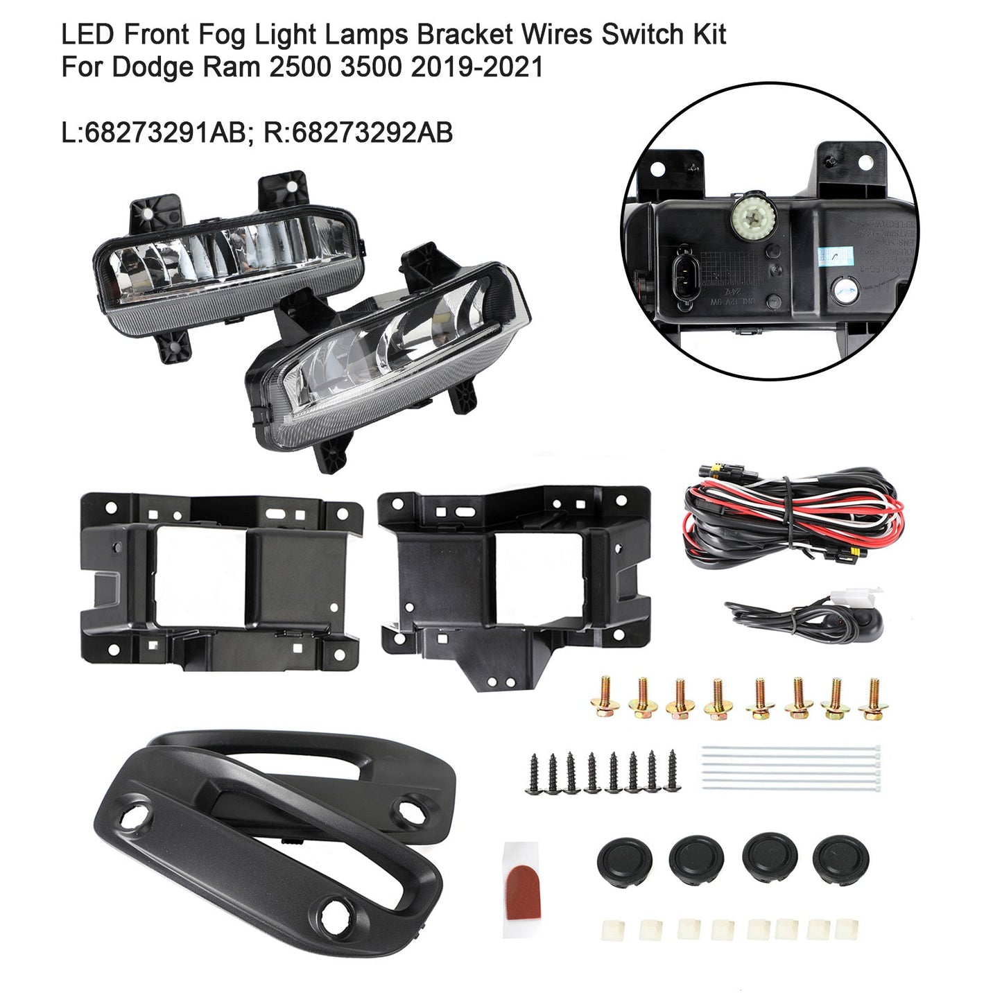 2019-2021 Dodge Ram 2500 3500 LED Fendinebbia anteriore Lampade Staffa Cavi Interruttore