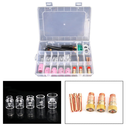 31Pcs TIG Welding Torch Stubby Gas Lens #12 Pyrex Glass Cup Kit per WP-17/18/26