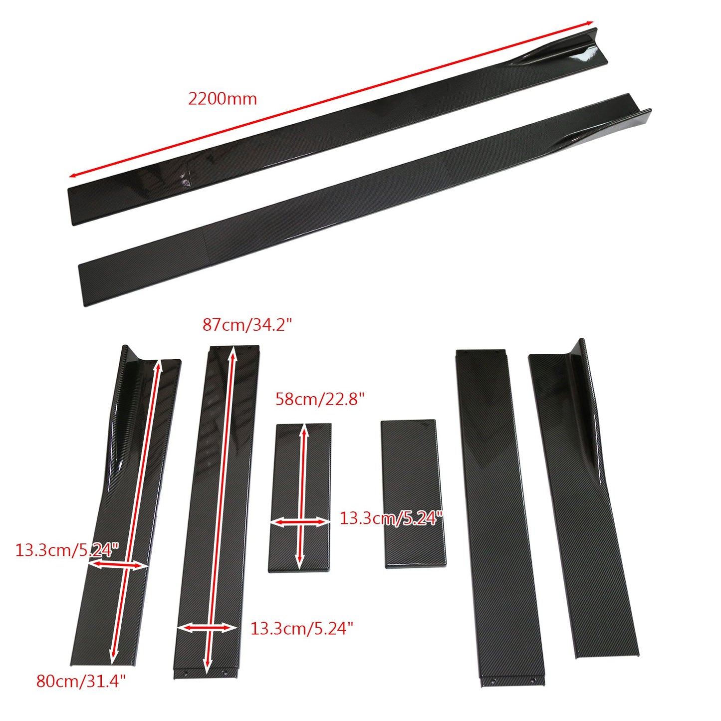 86.6" Universal Side Skirt Extensions Rocker Panel Splitter Lip Look in fibra di carbonio Generico