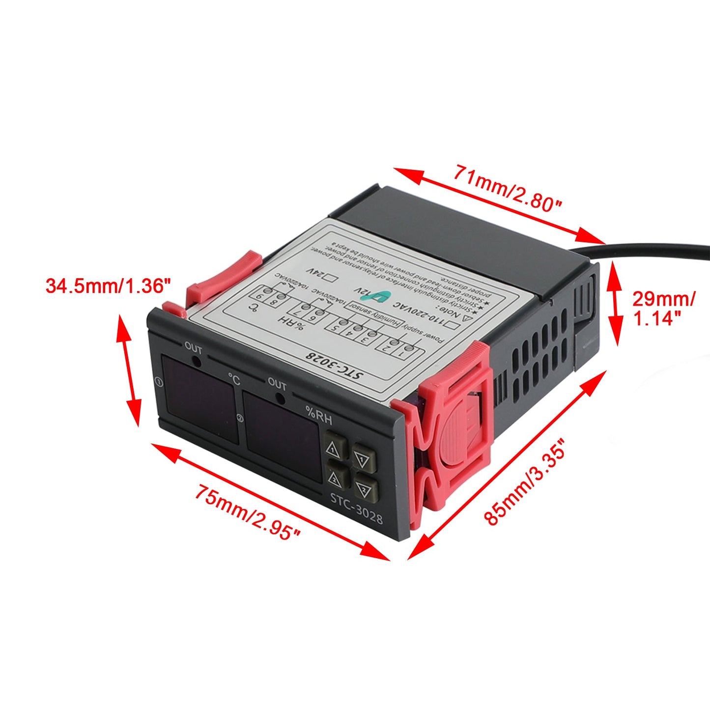 STC-3028 Termostato regolatore di temperatura e umidità digitale a doppio display + sonda