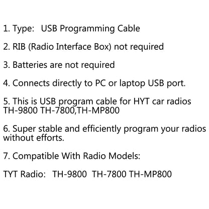 Cavo di programmazione USB per radio bidirezionale mobile per auto TYT TH-9800 con software CD