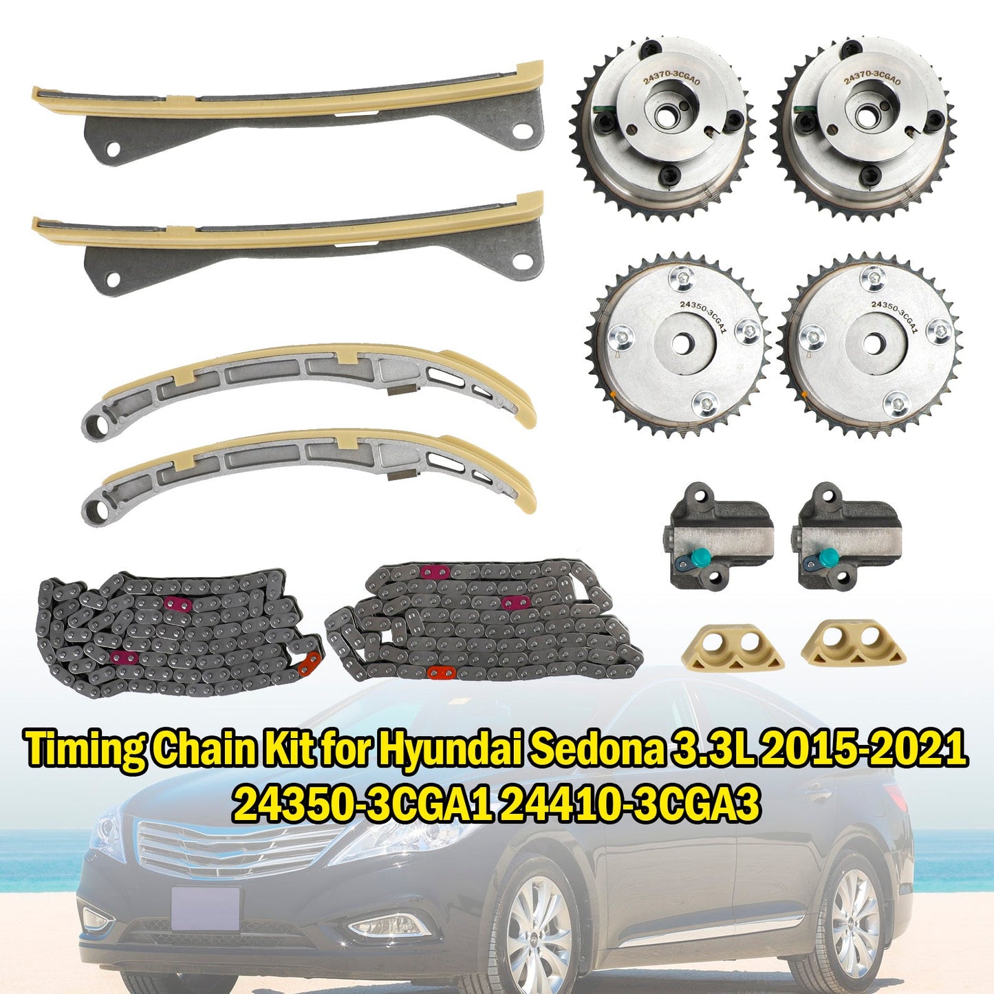 2009-2016 Hyundai Genesis Berlina 3.8L Kit catena di distribuzione 24350-3CGA1 24410-3CGA3