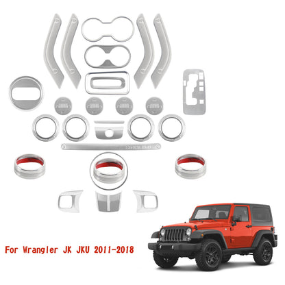 28Pcs Argento Set Completo Decorazione Interni Trim Kit Per Wrangler JK JKU 2011-2018 Generico