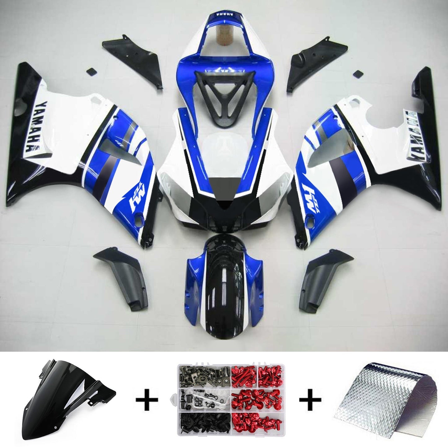 Amotopart Yamaha 2000-2001 YZF 1000 R1 Kit di spostamento bianco blu