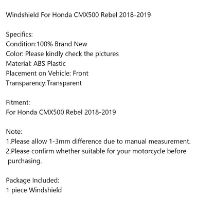 Parabrezza parabrezza moto in plastica ABS per Honda CMX500 Rebel 2018-2019 Generico