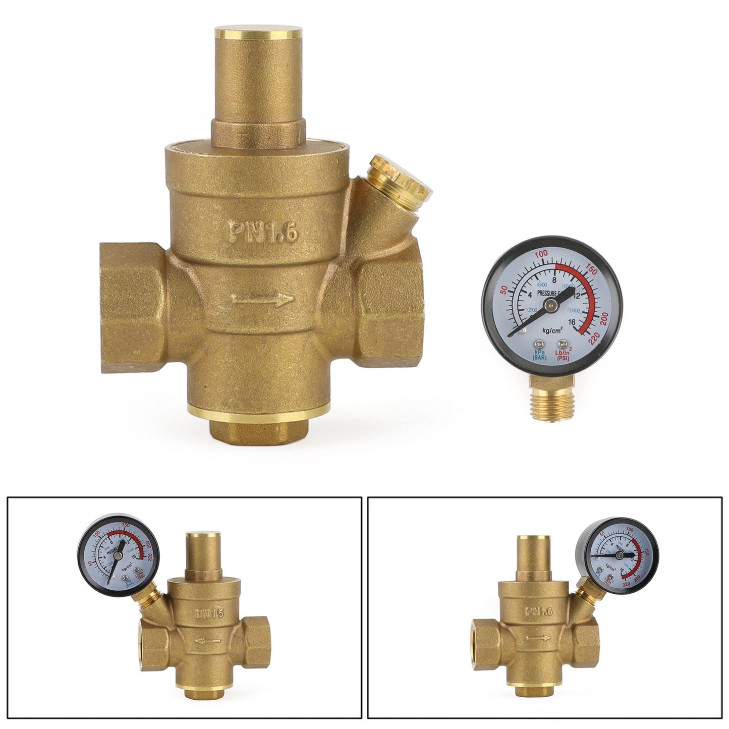 DN15 Riduttore Regolatore Pressione Acqua Regolabile 1/2" In Ottone Con Misuratore Generico