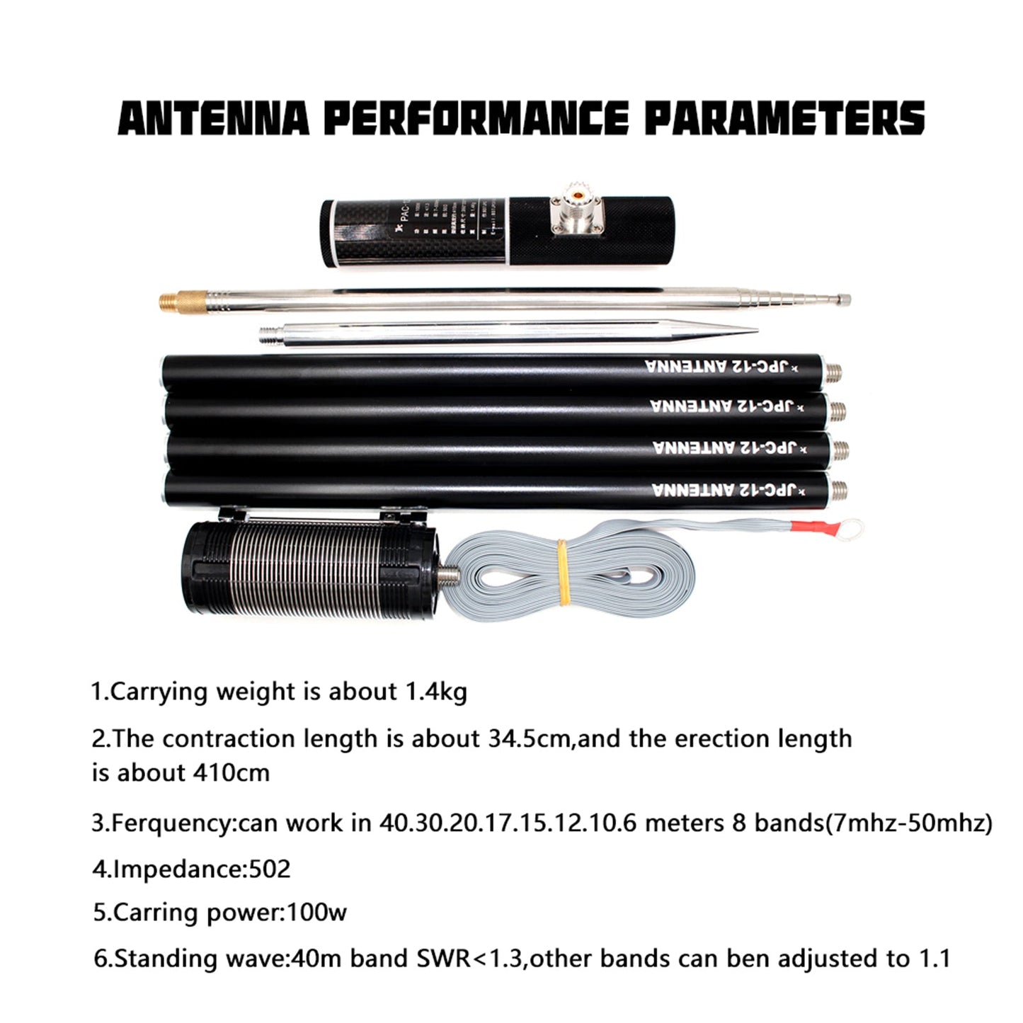 Antenna a onde corte portatile con regolatore a scorrimento 8-Band 7MHz-50MHz PAC-12 per TV